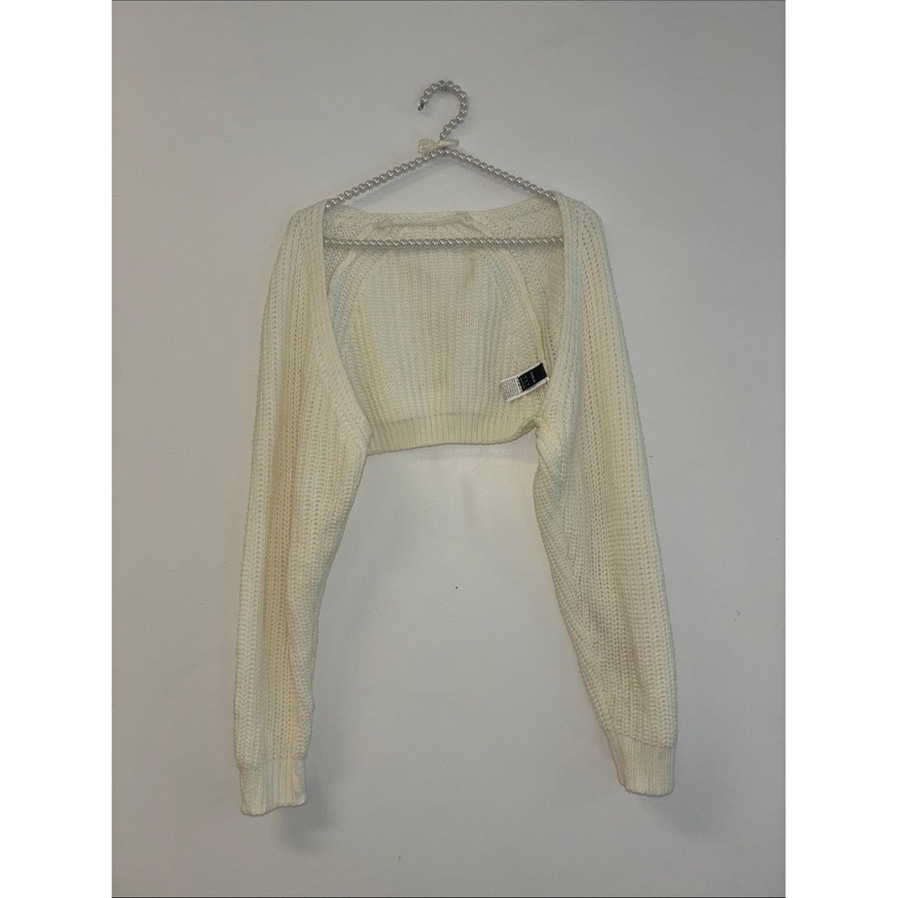 SHEIN White Ribbed Knit Cropped Shrug Bolero Sweater Size S yoga pilates capsule - Picture 2 of 7